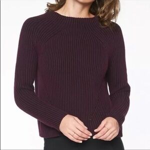 Athleta Red and Black Chunky Knit Ribbed Crew Neck Long Sleeve Sweater